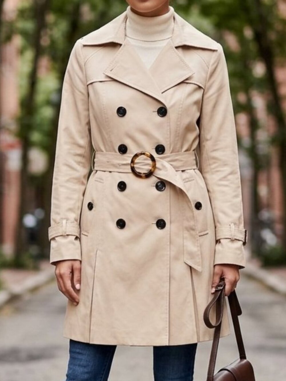 Guess Woman's Double-Breasted Trench Rain Classic Coat Beige Tan Size S/P
